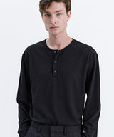 ヘンリーネック長袖Tシャツ_ブラック