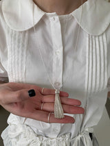 Silver tassel long layered necklace