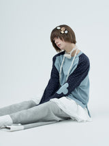patched raglen t-shirts / sky