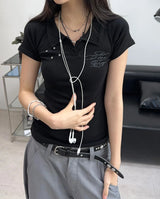 Lasso Eyelet Lettering Collar Tee
