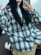 M-3XL✨オーバーフィットボクシーチェックスカート🖤🩶💙✨4カラー