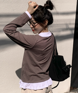 ラウンドカラーストライプフリルTシャツ