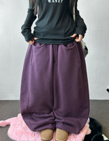 Balloon Wide Collie Belt Color-Point Fleece Balloon Wide Pants 🖤💜 5COLOR