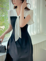 26SS★ Michelle Tie Color Matching Tulip Flare Long One Piece