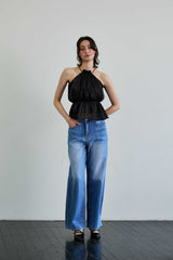 PEARL HALTERNECK TOP / BLACK