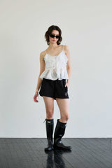 RIBBON JERSEY TRACK MICRO SHORTS / BLACK