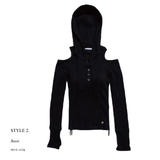 OFF SHOULDER HOODED LONG SLEEVE BLACK