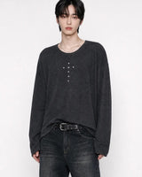 (UNISEX) Rivet Ribbed Long Sleeve