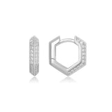 silver sparkling shield huggie hoop rhodium plating + 925 silver earrings E067-06H