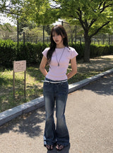 26SS★ [MADE/more BASIC/Tumble Washing] ローブセミクロップドラウンド無地半袖Tシャツ