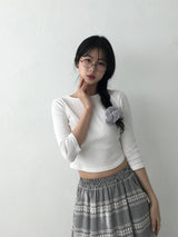 Three-Quarter Ribbed Knit Tee