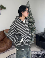 リアンストライプクロップフードジップアップ