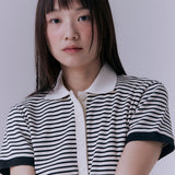 ストライプピケリブTシャツ(BLACK)