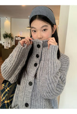 turtleneck button oversized-fit half cardigan