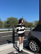 [UNISEX] Take Hachi Dangara Striped Collar Neck Long Sleeve Knit (5 colors)