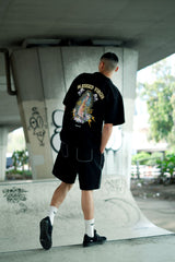 "BLESSED VIRGIN" WASHED EMBROIDERY SATIN SHIRT