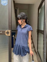 Vail Cap Sleeves Frill Shirring Layered Snap Hood One Piece