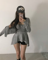 wave asymmetric flare knit cd + top set