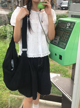 トクティ カットオフ ピンタック デニム バミューダ ショーツ