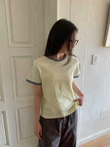 Lumiv Button Roll-up Color Matching Short Sleeve Tee