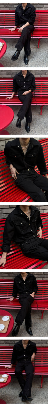 [SET UP가능] Western pocket bulky cotton shirts(2color)