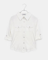 [MADE] Theku Pocket Roll-Up Neck Collar Slim Fit 3/4 Sleeve Shirt