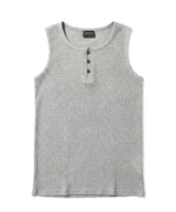 リブヘンリーネックスリーブレストップス グレー