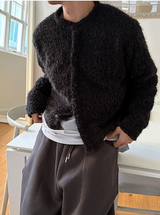 [Unisex] Hairy crop round knit cardigan(3color)
