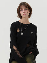 PICK WAPPEN DAMAGE SUMMER KNIT - BLACK