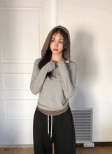 Border Layered High Neck Warm Hood T-shirt (3color)