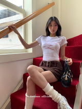 レトロレッドレターショートスリーブTシャツ