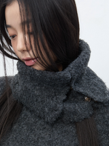 neck warmer loose fit boucle knit - charcoal