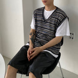 ネットシースルーダンガラVネックニットベスト　２色
