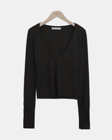 Poin Deep V-Neck Button-Sleeve Long-Sleeve T-Shirt