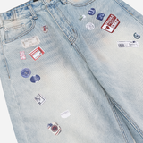 Sticker Print Denim Pants