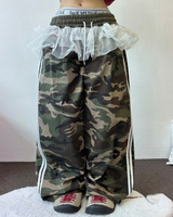 MILITARY CUTE LAYERED TRACK🤍🎀💘 CANCAN FRILL RUFFLE SKIRT PANTS 💚🩶2COLOR