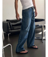[Unisex] Stud wide denim pants