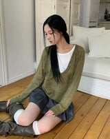 Monde Button Deep V-Neck Mohair Knit