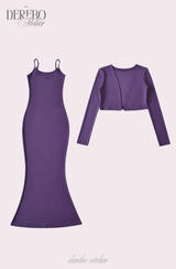 Violet Sleeveless Long Dress Cardigan Set (LONG)