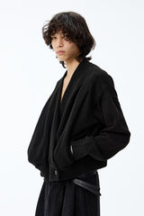 Pleated Knit Wrap Cardigan