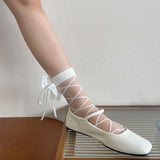 French Ballet Ribbon Crystal Stripe Sheer Socks