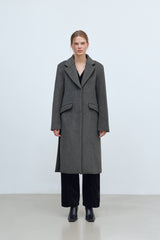 SIDE CUT OUT SINGLE WOOL COAT - CHARCOAL