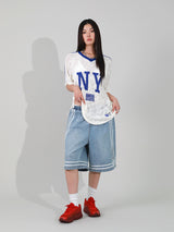 NYフラッグVネックニット  (HEATHER GREY)