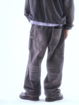 WASHED FADED HAND-WIPED WHISKER RANDOM STITCH HERRINGBONE CHINO