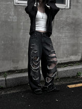 black destroyed wide denim