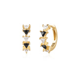 Black and White Triangle 925 Silver  + 14k gold plating Ring Earring E059-13G