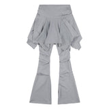 [Set] Unbalance Skirt Layered Pintuck Pants (Gray) F25QD894