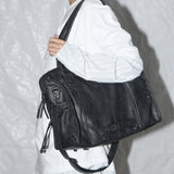 Belted Washing Leather Bag (Black) F25QE990