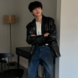 Cecle Leather Pintuck Jacket