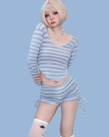lilly striped shirring knit shorts (3color)